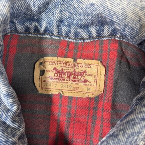 VTG 90s Levis Sz M Acid Wash Plaid Lined Denim Trucker Jean Jacket 70417-9319 - Picture 2 of 7